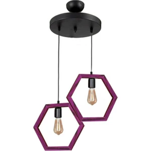 Zuhal Aydınlatma Mor Boyalı Ahşap 2li Hexagon Avize