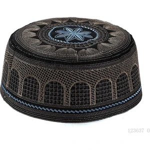 Erkekler Için Pamuk Nakışlı Namaz Şapkası - Siyah (Yurt Dışından)
