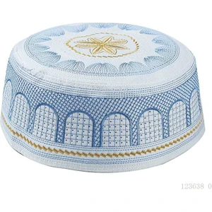 Erkekler Için Pamuk Nakışlı Namaz Şapkası - Mavi (Yurt Dışından)