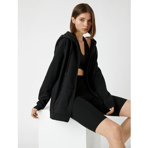 Fermuarlı Sweatshirt Kapüşonlu Cepli