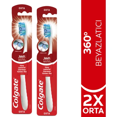 Colgate 360 Visible White Orta Diş Fırçası x 2'li Compact Başlı Orta Sertlikte