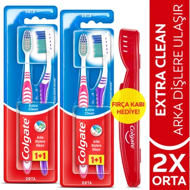 Colgate Extra Clean Orta Diş Fırçası 1+1 x 2 Adet + Diş Fırçası