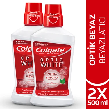 Colgate Optic White 500 ml x 2 Beyazlatıcı Ağız Bakım Suyu Ferah Nefes İçin Alkol