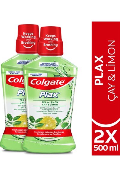 Colgate Plax Çay ve Limon Plağa Karşı Alkolsüz Ağız Bakım Suyu 500 ml x 2 Adet
