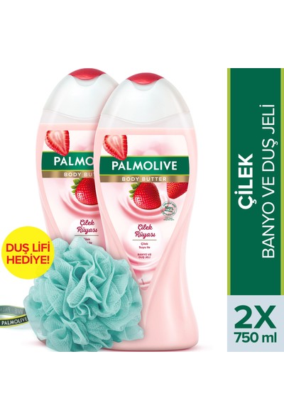 Palmolive Body Butter Çilek Rüyası Banyo ve Duş Jeli 750 ml x 2 Adet + Duş Lifi Hediye