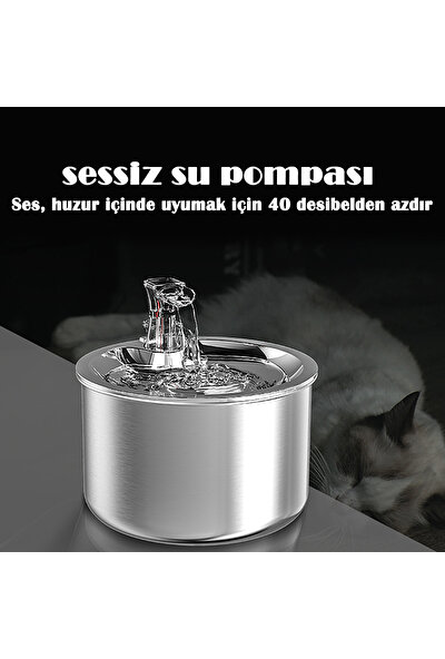 TopOne Paslanmaz Çelik Kedi Köpek Su Çeşmesi - Gümüş (Yurt Dışından)