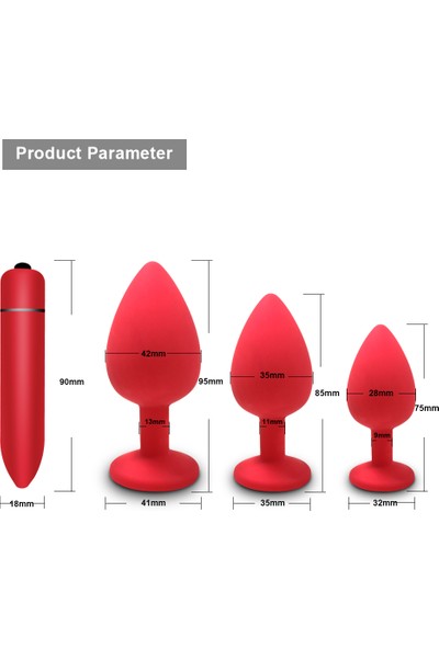 Joytoy Silikon Anal Tıpa Seti + Mini Vibratör 3 Boy Anal Alıştırma Tıpa Seti
