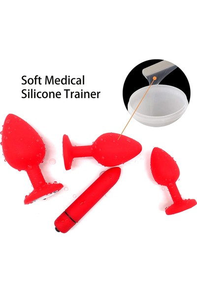 Joytoy Silikon Anal Tıpa Seti + Mini Vibratör 3 Boy Anal Alıştırma Tıpa Seti