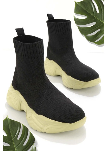 Siyah Yeşil Triko Kadın Sneaker K01122000482