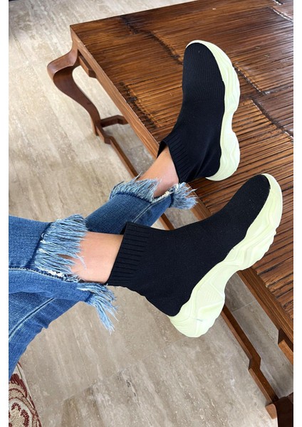 Siyah Yeşil Triko Kadın Sneaker K01122000482