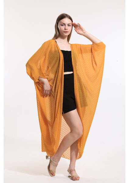 Şifon Plaj Kimono | ELB33597 Noktalı Sarı