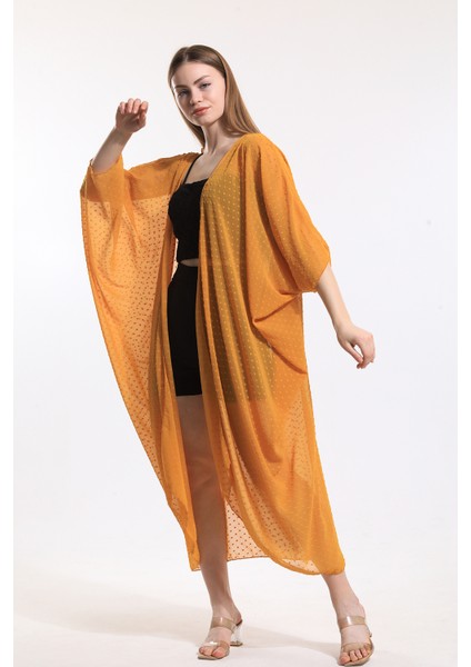 Şifon Plaj Kimono | ELB33597 Noktalı Sarı