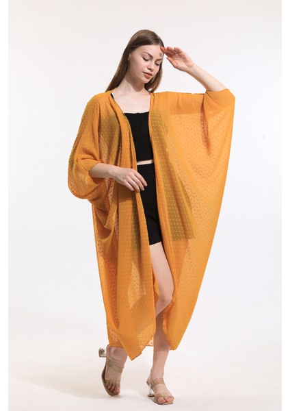 Şifon Plaj Kimono | ELB33597 Noktalı Sarı