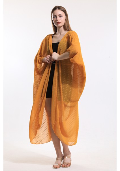 Şifon Plaj Kimono | ELB33597 Noktalı Sarı