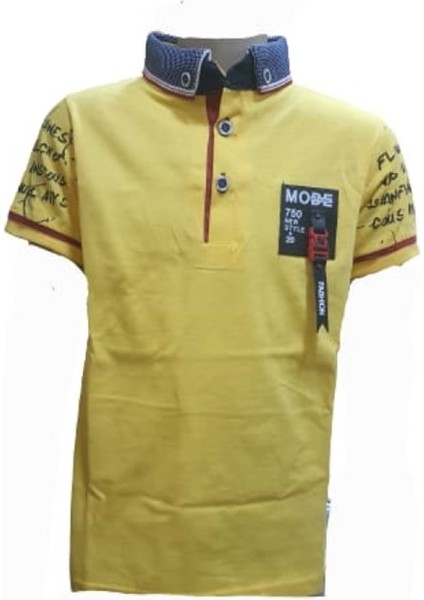 Petitox Çocuk Erkek Polo Yaka Baskılı T-Shirt 3023 - Sarı - 4 Yaş