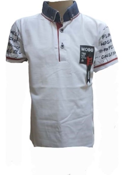 Petitox Çocuk Erkek Polo Yaka Baskılı T-Shirt 4023 - Beyaz - 10 Yaş