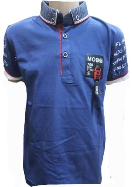 Petitox Çocuk Erkek Polo Yaka Baskılı T-Shirt 4023 - Mavi - 10 Yaş