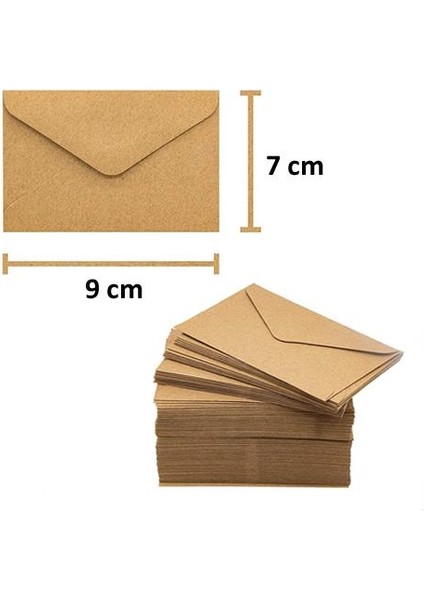 50 Adet Mini Zarf 7x9 cm Kraft Renk Zarf Kartvizit Not Zarfı