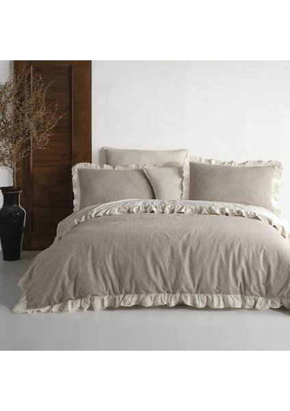 Macas Home Ruffle %100 Pamuklu Fırfırlı Ipliği Boyalı Çift Kişilik Nevresim Takımı 200 x 220 cm