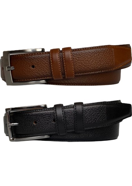 Hakiki Deri 2'li Set 3,5 cm Kumaş Pantolon Kemeri; Siyah, Kahverengi fiyatları