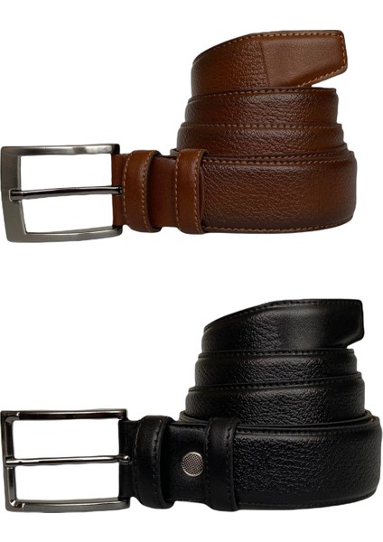 Hakiki Deri 2'li Set 3,5 cm Kumaş Pantolon Kemeri; Siyah, Kahverengi modelleri