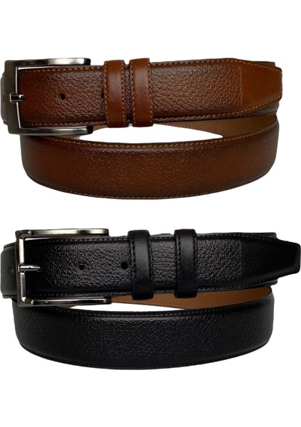 Hakiki Deri 2'li Set 3,5 cm Kumaş Pantolon Kemeri; Siyah, Kahverengi fırsatları