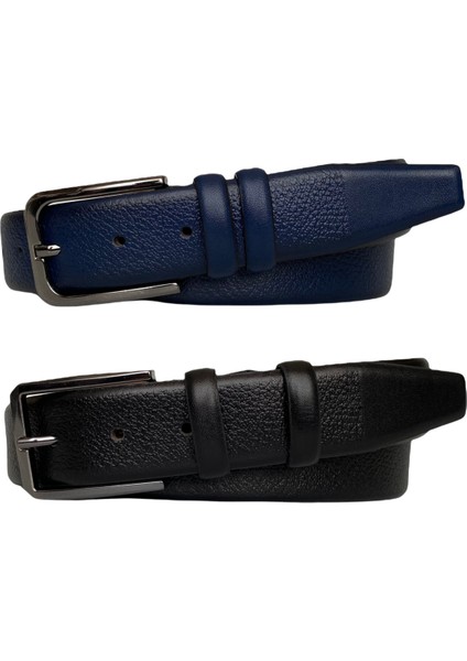 Hakiki Deri 2'li Set 3,5 cm Kumaş Pantolon Kemeri; Siyah, Lacivert fiyatları