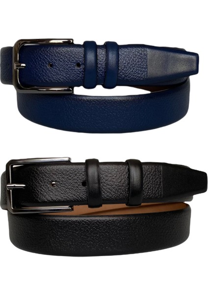 Hakiki Deri 2'li Set 3,5 cm Kumaş Pantolon Kemeri; Siyah, Lacivert modelleri