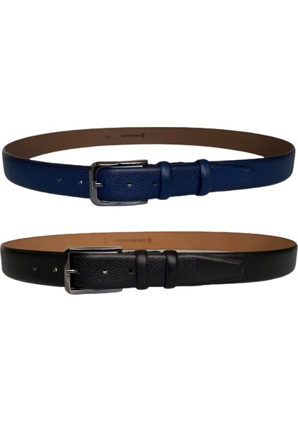 Hakiki Deri 2'li Set 3,5 cm Kumaş Pantolon Kemeri; Siyah, Lacivert fırsatları