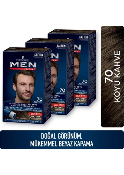 Men Perfect Saç Boyası 70 Koyu Kahve x 3 Adet