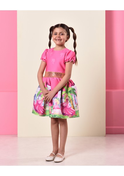 Eylul Elif Butik Barbie Desen Kız Çocuk Elbise