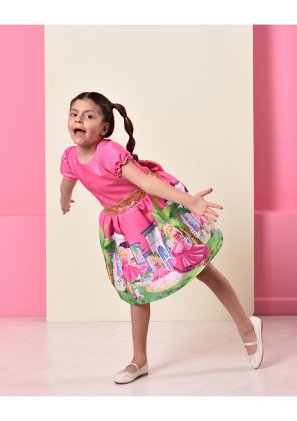 Eylul Elif Butik Barbie Desen Kız Çocuk Elbise