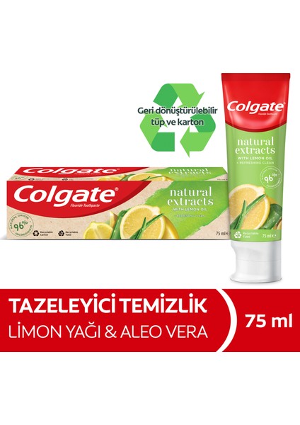 Natural Extracts Limon Yağı ve Aloe Vera Doğal Özlü Maksimum Ferahlık Diş Macunu 75 ml