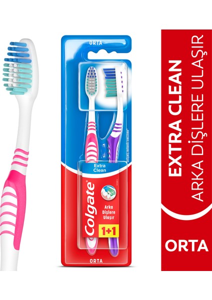 Extra Clean Dil Temizleyicili Arka Dişlere Uzanan Orta Diş Fırçası 1+1