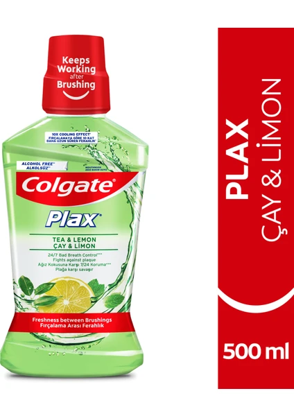 Plax Çay ve Limon Plağa Karşı Alkolsüz Ağız Bakım Suyu 500 ml