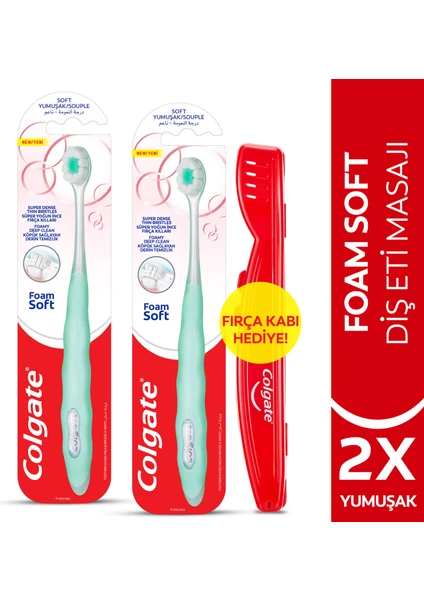 Foamsoft Diş Eti Masajı Yumuşak Diş Fırçası x2 Adet + Diş Fırça Kabı Hediye