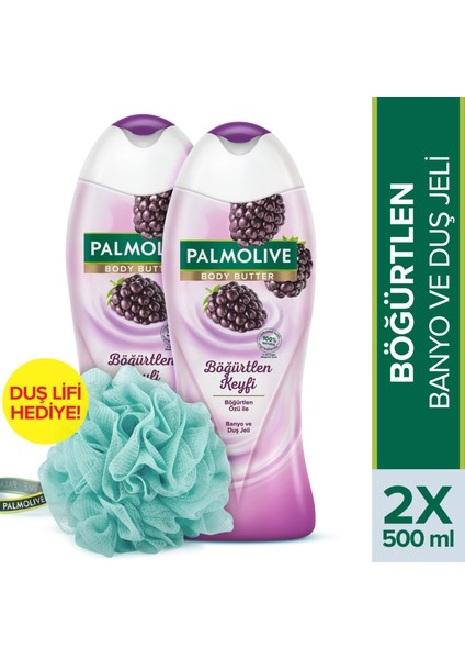 Body Butter Böğürtlen Keyfi Banyo ve Duş Jeli 500 ml x 2 Adet + Duş Lifi