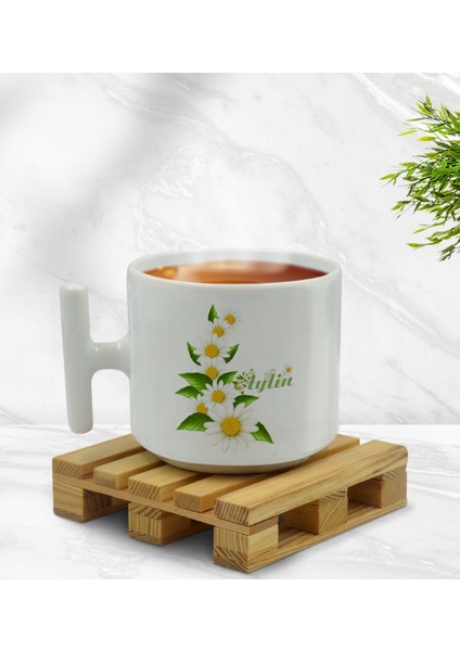 Kişiye Özel Papatya Temalı T Kulplu Beyaz Middle Kupa Bardak-8