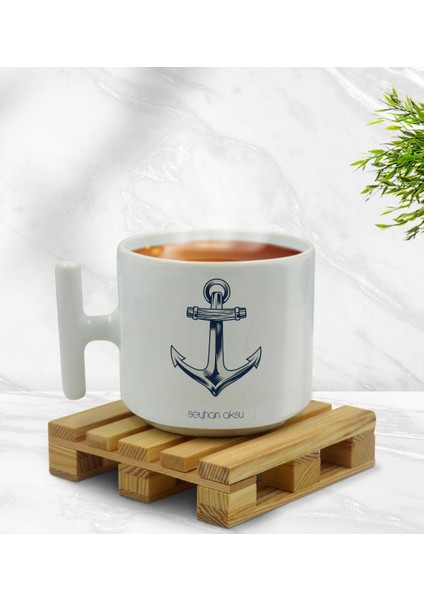 Kişiye Özel Çapa Figürlü T Kulplu Beyaz Middle Kupa Bardak-1