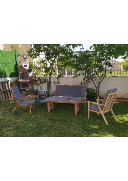 Bahçe Balkon Teras Koltuk Takımı Meşe 2 Tekli 1 Üçlü Koltuk ve Orta Sehpa fırsatları