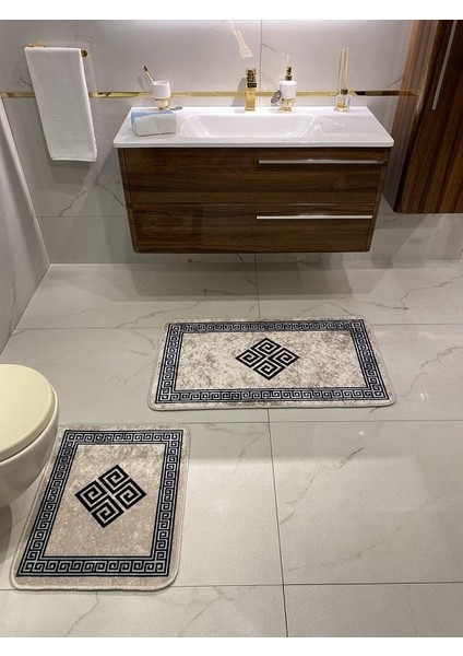 Losarina 2'Li Lateks Kaymaz Taban Su Geçirmez Banyo Paspas Takımı (60x100 - 60x50)