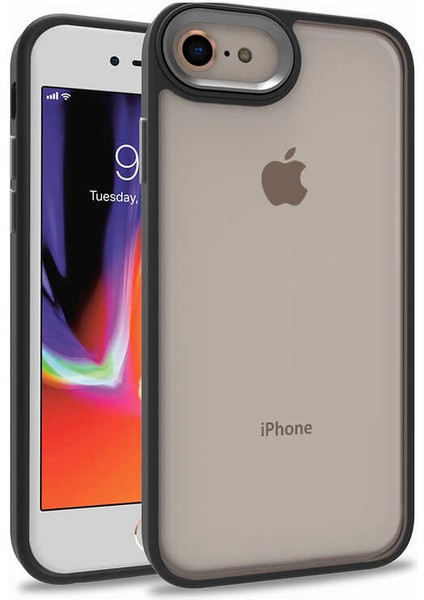 Apple iPhone Se 3 2022 Kapak Metal Kamera Korumalı Arkası Şeffaf Silikon Kılıf - Siyah