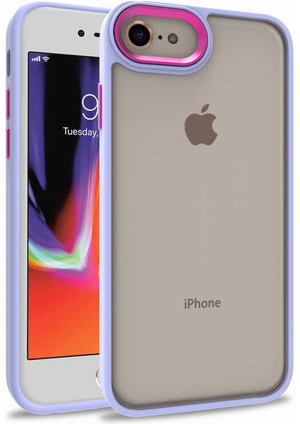 Apple iPhone Se 2020 Kapak Metal Kamera Korumalı Arkası Şeffaf Silikon Kılıf - Lila