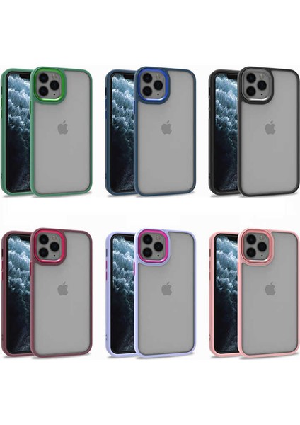 Apple iPhone 11 Pro Kapak Metal Kamera Korumalı Arkası Şeffaf Silikon Kılıf - Kırmızı