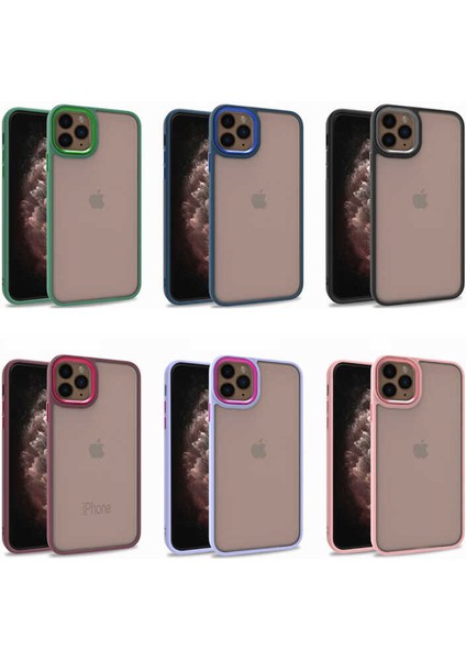 Apple iPhone 11 Pro Max Kapak Metal Kamera Korumalı Arkası Şeffaf Silikon Kılıf - Lila