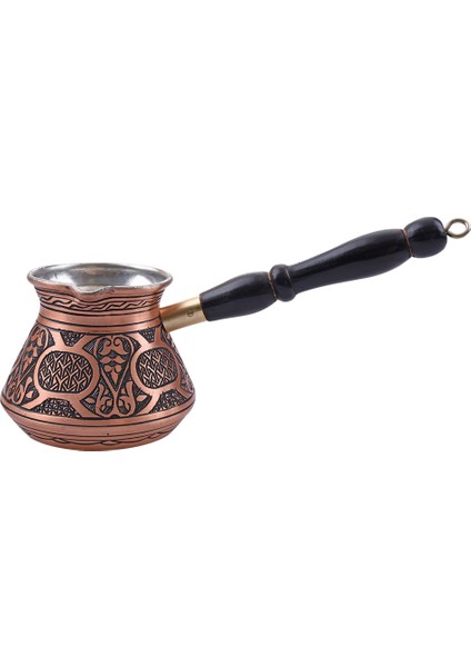 Bakır Kahverengi Ahşap Saplı Yuvarlak Motif Cezve Rose Gold Orta Boy