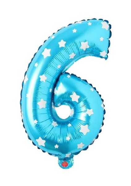 6 Rakam Folyo Mavi Balon 36 cm 16 Inc