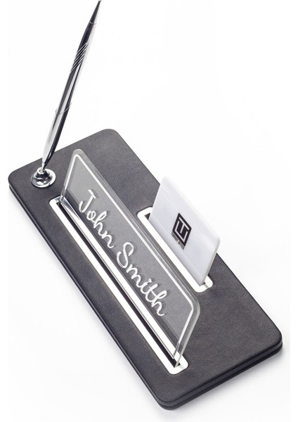 Tek Kalemli Deri Masa Isimliği Düz Siyah Krom Detaylı fiyatları