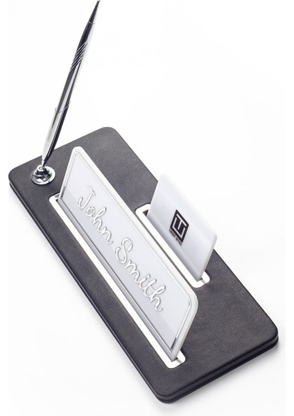 Tek Kalemli Deri Masa Isimliği Düz Siyah Krom Detaylı fırsatları