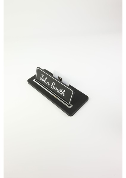 Deri Masa Isimliği Düz Siyah Krom Detaylı - Isimlik ve Kartvizitlik